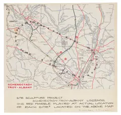 Douglas Huebler, Schenectady-Albany Lozenge Proposal, 1968, ink on map laid down on board with ink and pencil