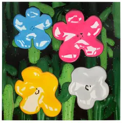 Philip Colbert, Flower Study, from the Lobster Land Museum (White, Yellow, Magenta, Sky Blue), 2019, oil on canvas
