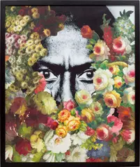 Jim Lambie, Found Flower Painting (Miles), 2008, printed paper collage and oil on paper, in artist's frame