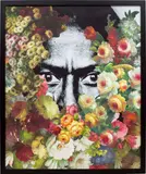 Jim Lambie, Found Flower Painting (Miles), 2008, printed paper collage and oil on paper, in artist's frame