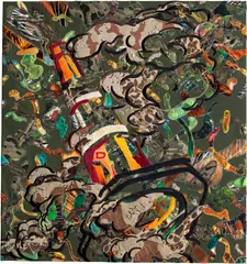 Borna Sammak, Defense, 2020, army jackets, beach towels, fabric and embroidery on canvas