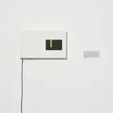 Ryan Gander, Where Nothing Exists but Immeasurable Possibilities / The Black Watch, 2004, flip-dot board in wooden casing and black text rubdown transfer