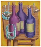 Pedro Pedro, Bottles, Cigarettes, and Glass on Table, 2017, acrylic on canvas