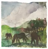 Malcolm Morley, Landscape with Horses, 1982, watercolour on paper