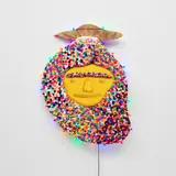 Osgemeos, I See The Light, 2024, pompoms, acrylic and LED lights on panel