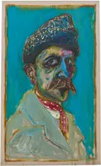 Billy Childish, Self-portrait in Astrachan Hat, 2011, oil and charcoal on linen