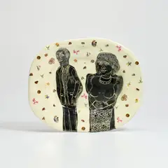 Grayson Perry, Two old and very great black singers, 1980, glazed ceramic plate