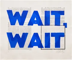 Wait, Wait by William Kentridge, 2018, Lapis Lazuli pigment on found thesaurus pages, sold Oct 2025