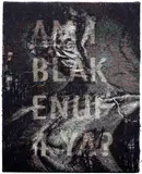 Noel W. Anderson, Am I blak Enuf, 2019, decolourant on distressed jacquard tapestry on panel