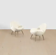 Fritz Neth, Pair of arm chairs, 1950, fabric, brass