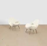 Fritz Neth, Pair of arm chairs, 1950, fabric, brass