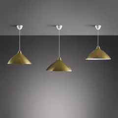 Set of three ceiling lights by Lisa Johansson-Pape, 1947, brass-plated aluminium, painted aluminium, sold Oct 2025