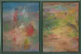 Abdallah Benanteur, Poètes et le Champ, 1995, oil on canvas, diptych, in artist's frame