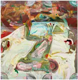Æmen Ededéen, Couple in bed (being watched); after Guston, 2020, oil and paper on polyester film laid down on panel, in 9 parts