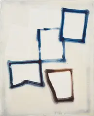 David Ostrowski, F (A thing is a thing in a whole which it's not), 2012, oil, varnish, spray paint and paper collage on canvas