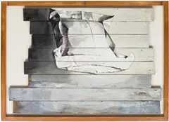 Oliver Clegg, III, 2013, oil on floorboards, in artist's frame