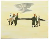 Marcel Dzama, Warning Sign, 2004, acrylic and paper collage on canvas