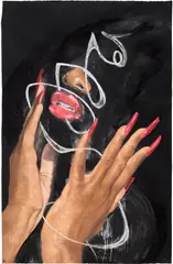Khari Turner, red tides moon glow, 2020, oil, acrylic, charcoal and ocean water on paper