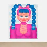 Fátima de Juan, Not your kitty, 2022, acrylic and spray paint on canvas, in artist's frame