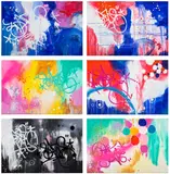 Chris Ellis aka Daze, Six works: (i) Untitled 1 ; (ii) Untitled 2 ; (iii) Untitled 3 ; (iv) Untitled 4 ; (v) Untitled 5 ; (vi) Untitled 6, 2016, acrylic on canvas