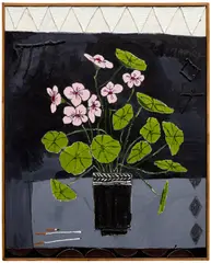 SHE MAKES THE SOUND… by Jordy Kerwick, 2018, oil and canvas collage on canvas, in artist's frame, sold Oct 2025