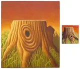 Nat Meade, Two works: (i) Stump (ii) Study for Stump, 2022, (i) oil on jute (ii) casein tempera on paper