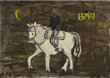 Danny Fox, Rider with Scarf, 2023, acrylic on paper laid down on canvas​
