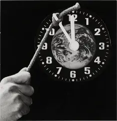 Untitled: Halting the Doomsday Clock by Peter Kennard, 1988, photomontage, gelatin silver print and ink on​ card​, offered Feb 2025