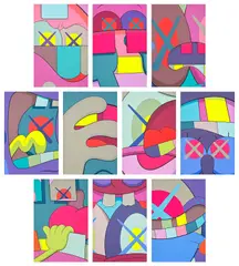 UPS AND DOWNS by Kaws, 2013, The complete set of ten screenprints in colours, on Saunders Waterford High White paper, the full sheets, with title pag, sold Jan 2025