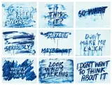 Mel Bochner, Exasperations (K.W. 2023.02-2023.10), 2023, The complete set of nine etching and aquatints in blue, on Somerset Velvet paper, the full sheets