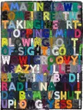 Mel Bochner, Amazing, 2012, Monoprint with collage, engraving, embossing and oil paint in colours, on handmade and hand-dyed Twinrocker paper, the full sheet