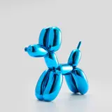 Jeff Koons, Balloon Dog (Blue), 2021, Porcelain multiple painted in chrome, contained in the original Styrofoam-lined presentation box with blue printed signature