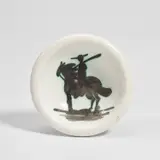 Pablo Picasso, Picador (Bullfighter) (A.R. 176), 1952, White earthenware round ashtray painted in black with partial brushed glaze