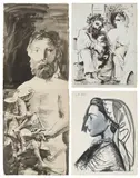 Pablo Picasso, La flûte double (The Double Flute), 1967, The complete set of 15 offset lithographs (six in colours), on various papers, the full sheets loose, one folded (as issued), with text by Hélène Parmelin, title page and colophon, all contained in the original beige cloth-covered portfolio box with printed artist's name