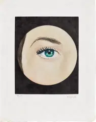 René Magritte, L'oeil, plate 2 from Le lien de paille (The Eye, from The Straw Link) (K. & B. 17), 1968, Etching and aquatint in colours, on Japon nacré paper, with full margins