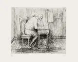 Henry Moore, Girl Doing Homework I (C. 326), 1974, Etching, on Japon ancien paper, with full margins