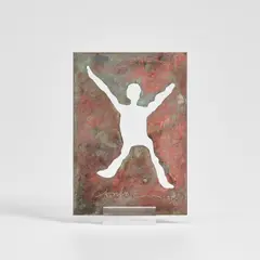 Antony Gormley, One For All, 2008, Oxidized brass cutout multiple, with the original acrylic stand
