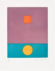 Etel Adnan, Le soleil a vécu (The Sun Has Lived), 2020, Aquatint in colours, on Arches paper, with full margins