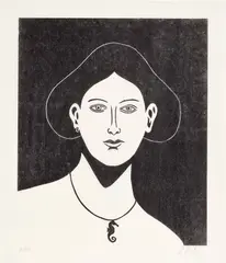 Nicolas Party, Portrait with a Seahorse Necklace, 2021, Woodcut, on Gampi-shi paper, with full margins, with the accompanying yellow slipcase and monograph, the print loose (as issued), all contained in the original cardboard box