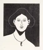 Nicolas Party, Portrait with a Seahorse Necklace, 2021, Woodcut, on Gampi-shi paper, with full margins, with the accompanying yellow slipcase and monograph, the print loose (as issued), all contained in the original cardboard box