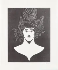 Portrait with Shells by Nicolas Party, 2021, Woodcut, on Gampi-shi paper, with full margins, offered Jan 2025