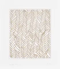 Herringbone Floor by Rachel Whiteread, 2001, Laser-cut Finnish birch plywood relief, mounted to white museum board with window-mount (as issued), sold Jan 2025