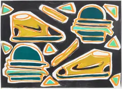Katherine Bernhardt, Cheeseburger Deluxe, 2016, Unique lithograph in colours, on Somerset Velvet paper, with full margins