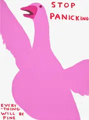 Stop Panicking by David Shrigley, 2021, Screenprint in colours with varnish overlay, on Somerset Satin paper, the full sheet, sold Jan 2025