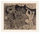 Pablo Picasso, Bacchanale: flûtiste et danseurs aux cymbales (Bacchanal: Flautist and Cymbal Dancers) (Bl. 939, Ba. 1251), 1959, Linocut in colours, on Arches paper, with full margins