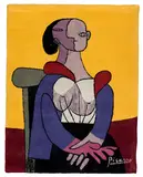 Pablo Picasso, Femme à la chaise sur fond jaune (Woman in a Chair on Yellow Background), 1980, Monumental wool tapestry