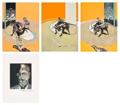 Miroir de la tauromachie (Mirror of the Bullfight) (S. 29-30, T. 37) by Francis Bacon, 1990, The complete set of four lithographs in colours, on folded sheets of Arches paper (as issued) with letterpress text on t, offered Jun 2025