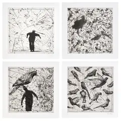 William Kentridge, Bird Catching: four plates, 2006, Four drypoint and aquatints, on Hahnemühle paper, with full margins