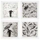 William Kentridge, Bird Catching: four plates, 2006, Four drypoint and aquatints, on Hahnemühle paper, with full margins