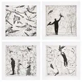 William Kentridge, Bird Catching: four plates, 2006, Four drypoint and aquatints, on Hahnemühle paper, with full margins